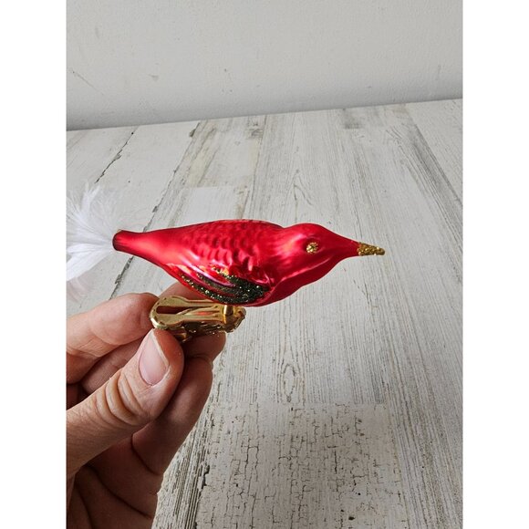 Glass bird ornament clip red glitter feather mini Xmas tree - Picture 2 of 7